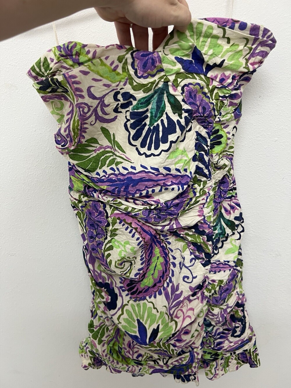 zara strapless mini dress size XL floral hippy boho paisley linen viscose